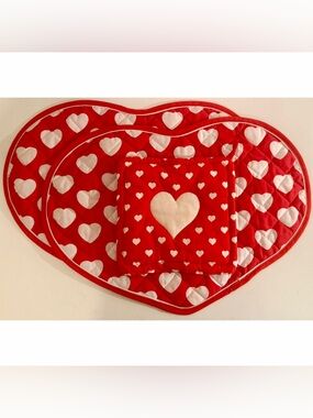 Retro Valentine Heart Kitchen Decor Set Quilted Hot Pads Trivets Potholders 3pc